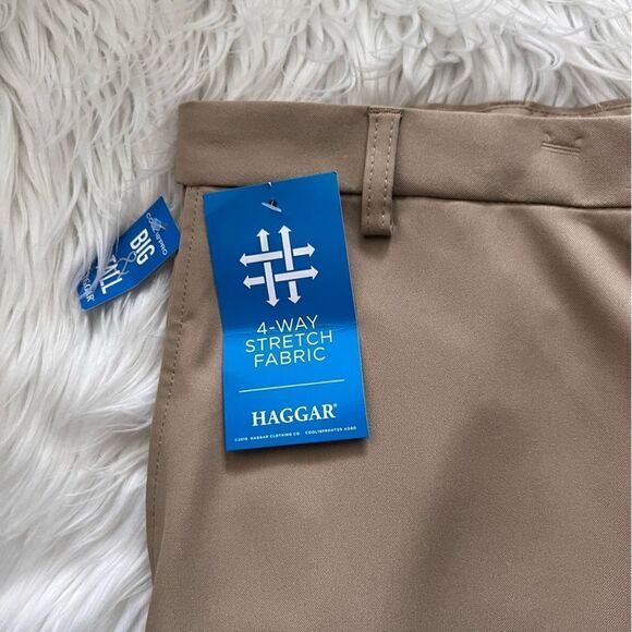 NWT Haggar Shorts Mens 50W Cool 18 Pro Expandable Waist Stretch Khaki - Picture 2 of 5